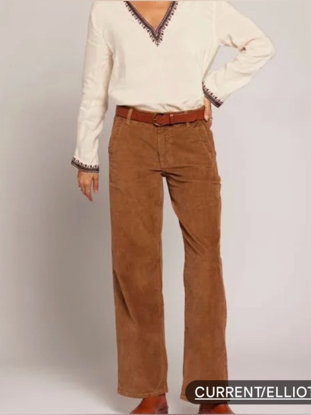 Current/Elliott The Painter Corduroy Pants in Caramel